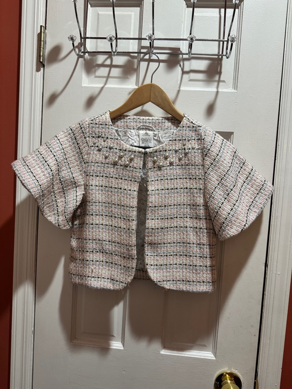 Disney Pink Tweed Pearl Trim Short-Sleeve Jacket